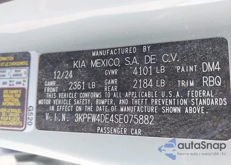 2025 Kia K4 Gt-Line z USA, uszkodzony, nr VIN 3KPFW4DE4SE075882